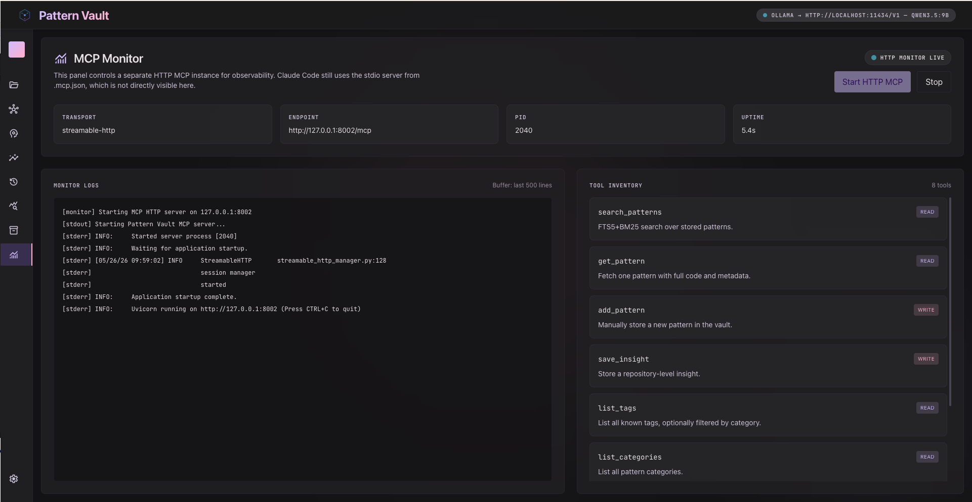 HTTP MCP Monitor Panel