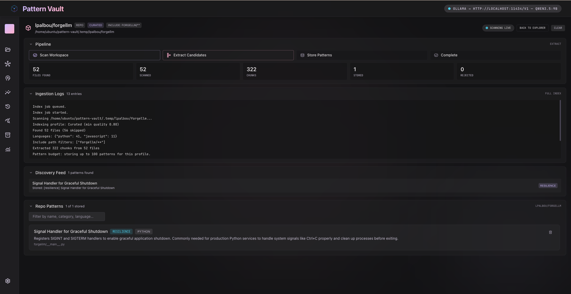 Ingestion Panel — Live Scan